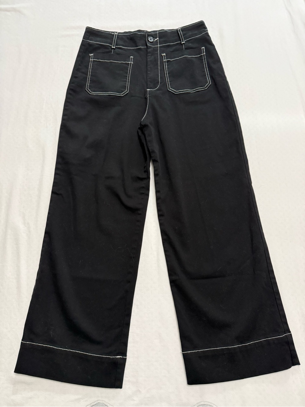 Bagatelle Black Wide Leg White Stitch Contrast Cropped Pant